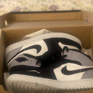 NEW (worn once) Women's Air Jordan 1 Mid SE Sail/Black-Light Steel Grey- Canvas